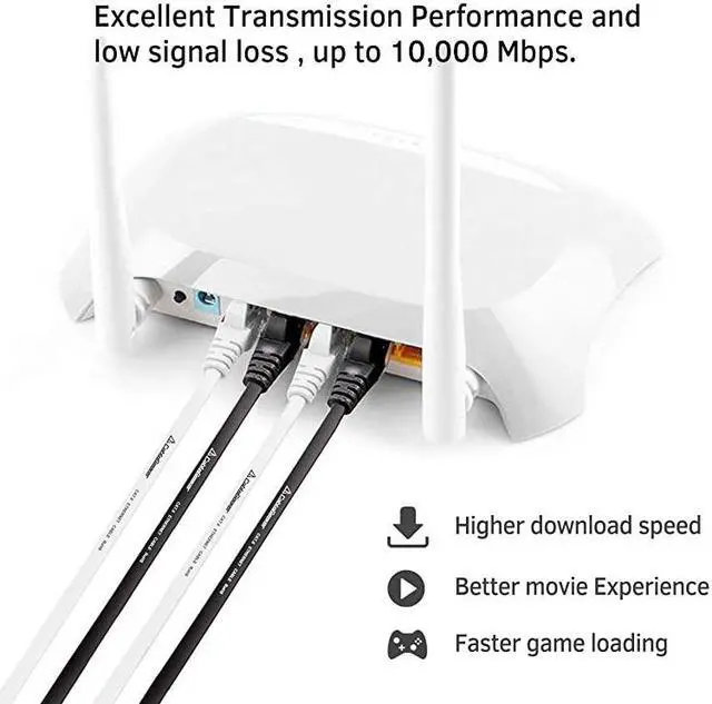 Alt view image 7 of 7 - Cat7 Shielded Ethernet Cable 50ft Highest Speed Cable Flat Ethernet Patch Cable Support Cat5Cat6 Network600Mhz10Gbps Black Computer Cord + Free Clips and Straps for Router Xbox