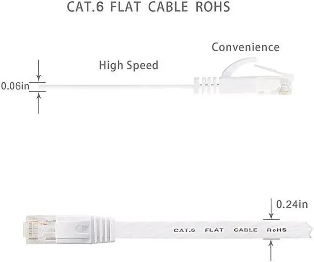 Alt view image 4 of 6 - 6 Ethernet Cable 50 ft White Flat Internet Network Lan patch cords Solid 6 High Speed Computer wire With clips Snagless Rj45 Connectors for Router modem faster than 5e5 50 feet