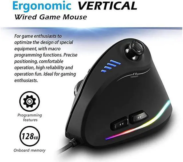 Alt view image 4 of 6 - Vertical Gaming MouseWired RGB Ergonomic USB Joystick Programmable Laser Gaming Mice6+1 Design11 Buttons1000 Hz Max Polling Rate10000 Max DPI2019 Upgraded Version for Computer GamersBlack