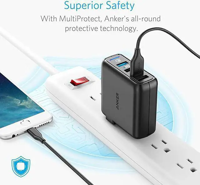 Alt view image 7 of 7 - Quick Charge 30 435W 4Port USB Wall Charger PowerPort Speed 4 for Galaxy S7S6edgeedge+ Note 45 LG G4G5 HTC One M8M9A9 Nexus 6 with PowerIQ for iPhone 7 iPad and More