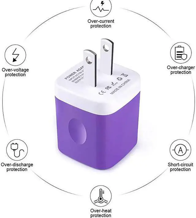 Alt view image 5 of 7 - USB Wall Plug  Single Port Charging Blocks 5 Pack Wall USB Charging Plug USB Adapter Cube Compatible iPhone 11 Xs 8 7 6S Samsung S20+ S10 S9+ S8 S7 S6 Edge Note 9 8 LG G8 G7 G5 V30 Moto G6
