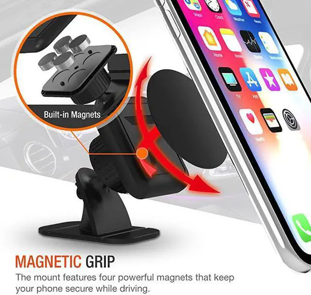 Alt view image 2 of 7 - Magnetic Dash Car Mount Phone Holder Desk Stand Compatible with iPhone Samsung Huawei Nokia LG Moto Smartphone Stickon Dashboard 3MAdhesive Bendable Base and Metal Plate Included