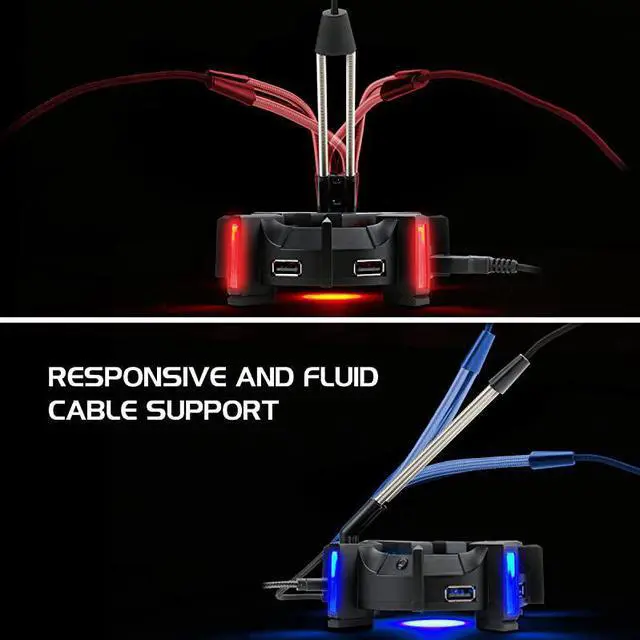 Alt view image 4 of 6 - Pro Gaming Mouse Bungee Cable Holder with 4 Port USB Hub 7 LED Color Modes with RGB Lighting Wire amp Cord Management Support for Improved Accuracy Stabilized Design for Esports