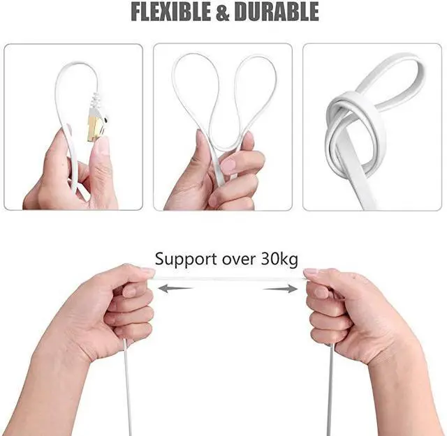 Alt view image 5 of 7 - Ethernet Cable 20 Feet High Speed Flat Internet Network Computer Patch Cord Faster Than Cat6 Cat5e LAN Wire Shielded RJ45 Connectors for Router Modem Xbox Printer White