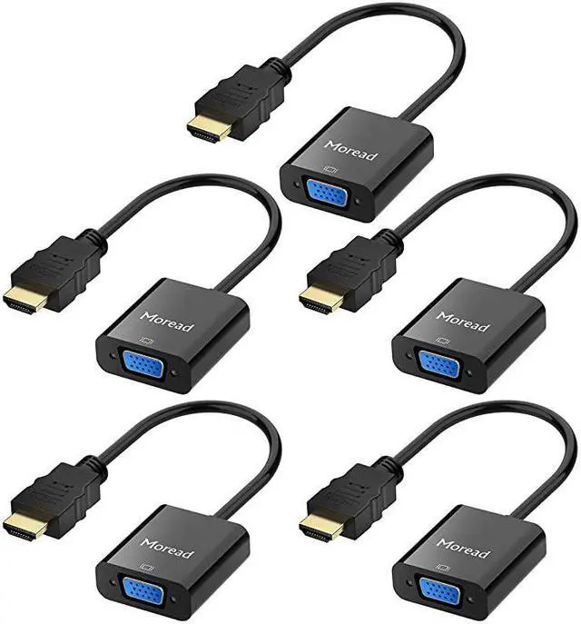 Main image of HDMI to VGA 5 Pack  GoldPlated HDMI to VGA Adapter Male to Female for Computer Desktop Laptop PC Monitor Projector HDTV Chromebook Raspberry Pi Roku Xbox and More Black