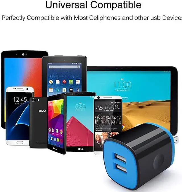 Alt view image 6 of 7 - Wall Charger Adapter Charger Brick  5 Pack 21A Dual Port USB Cube Block Wall Charger Plug Compatible for iPhone 11 Pro Max XR XS X 8 7 6 Plus iPad Samsung LG Moto Android Phone Kindle