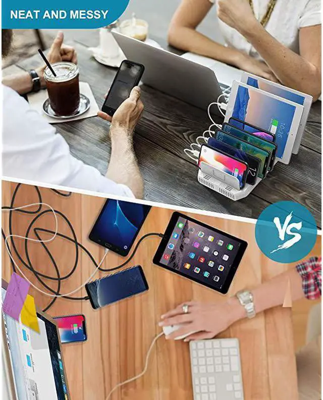 Alt view image 4 of 7 - Phone Organizer and Charging Station for Multiple Devices 10 Port USB Charging Station Dock with Adjustable Dividers and Smart IC