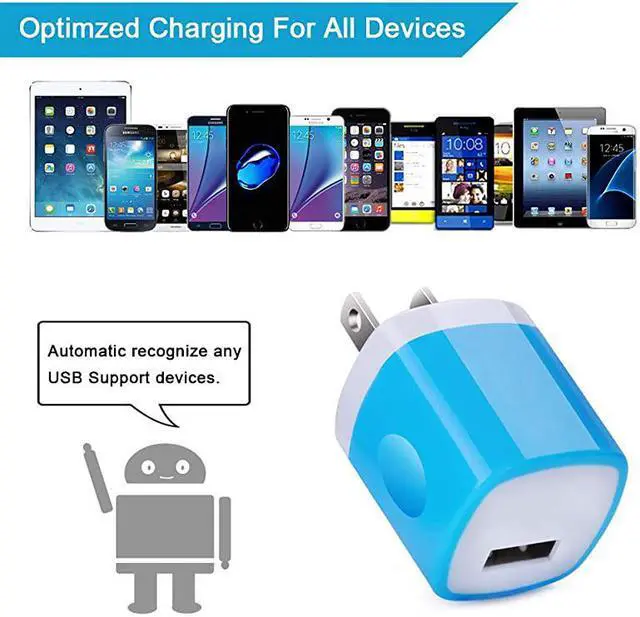 Alt view image 5 of 7 - Wall Adapter Charger Cubes 5Pack 1A Travel Single Port Wall Charger Plug Charging Block Box Compatible iPhone XXR88 Plus76S Plus Samsung Galaxy S10e S10 S9 S8 PlusS7Note 1098 LG G8 G7