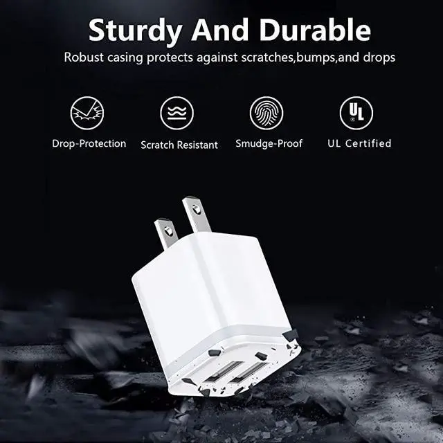 Alt view image 3 of 7 - USB Wall Charger  3Pack 21A5V Dual Port USB Cube Power Adapter Charger Plug Charging Block Replacement for Phone XsXRX 876 Plus Samsung LG HTC Moto Android Phones
