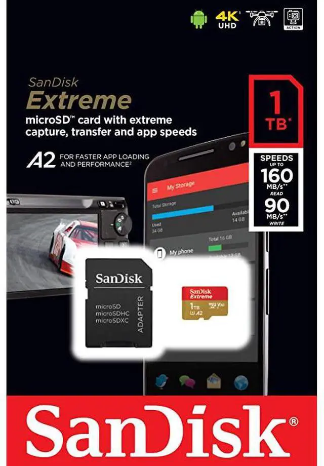 Alt view image 5 of 6 - 1TB Extreme microSDXC UHS-I Memory Card with Adapter - Up to 160MB/s, C10, U3, V30, 4K, A2, Micro SD - SDSQXA1-1T00-GN6MA