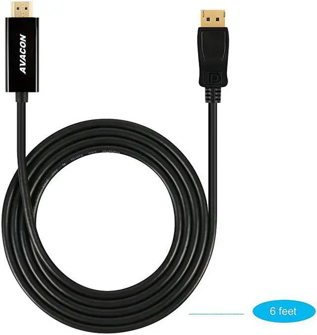 Alt view image 2 of 5 - DisplayPort to HDMI 6 Feet GoldPlated Cable  Display Port to HDMI Adapter Male to Male Black