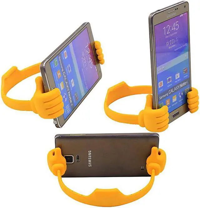 Alt view image 2 of 7 - Thumbs-up Cell Phone Stands, Tablet Display Stands, Cellphone Holder, Mobile Smartphone Mount Cradle for Desk Desktop – Universal Multi-Angle Cute, 2 Packs, Yellow, Blue
