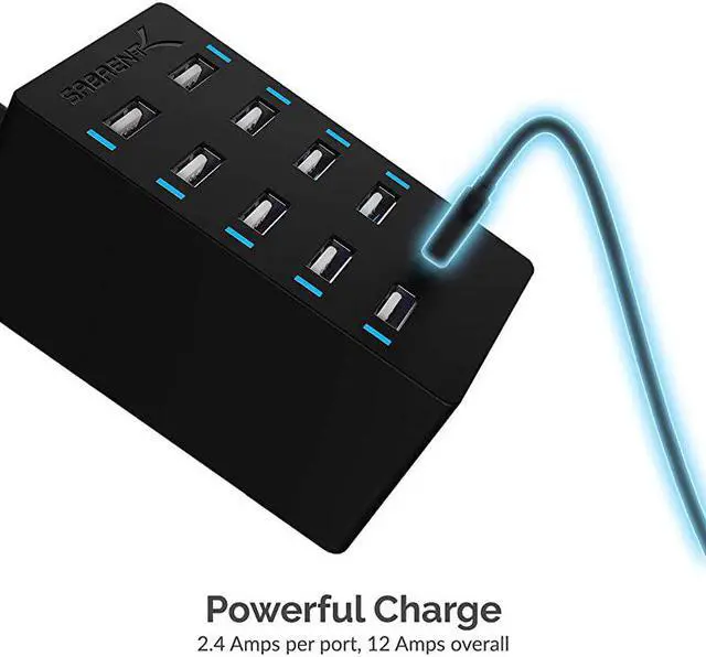 Alt view image 4 of 7 - 60 Watt 12 Amp 10Port UL Certified FamilySized Desktop USB Rapid Charger Smart USB Ports with Auto Detect Technology Black AXTPCS