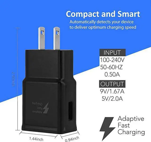 Alt view image 3 of 5 - Fast Charging Wall Charger and 5Feet USB Type C Cable Kit Bundle Compatible with Samsung Galaxy S20S10S10+S9S9+S8S8+ Note 8Note 9 Other Smartphones Black