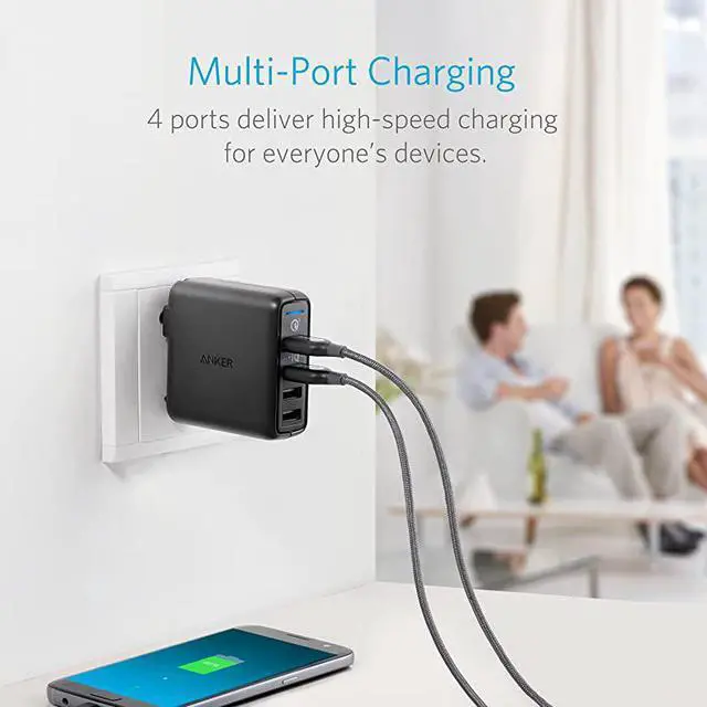Alt view image 4 of 7 - Quick Charge 30 435W 4Port USB Wall Charger PowerPort Speed 4 for Galaxy S7S6edgeedge+ Note 45 LG G4G5 HTC One M8M9A9 Nexus 6 with PowerIQ for iPhone 7 iPad and More
