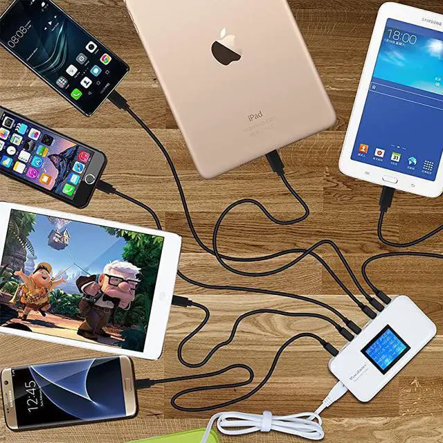 Alt view image 7 of 7 - USB Charger 60W12A 8Port Desktop Charger Charging Station Multi Port Travel Fast Wall Charger Hub with LCD for Smart Phones Tablet and More White