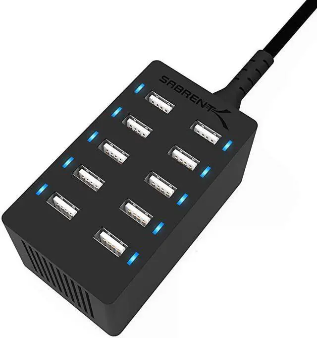 Main image of 60 Watt 12 Amp 10Port UL Certified FamilySized Desktop USB Rapid Charger Smart USB Ports with Auto Detect Technology Black AXTPCS
