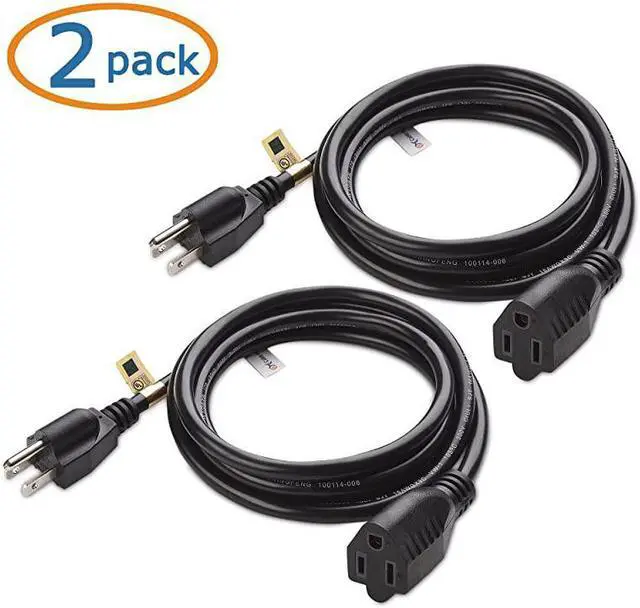 Alt view image 2 of 5 - 2-Pack 16 AWG Heavy Duty Power Extension Cord 6 ft, UL Listed (Power Cord Extension / 3 Prong Extension Cords, NEMA 5-15P to NEMA 5-15R)