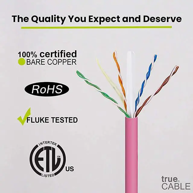 Alt view image 3 of 7 - Cat6A Riser CMR 1000ft Pink 23AWG 4 Pair Solid Bare Copper 750MHz ETL Listed Unshielded Twisted Pair UTP Bulk Ethernet Cable
