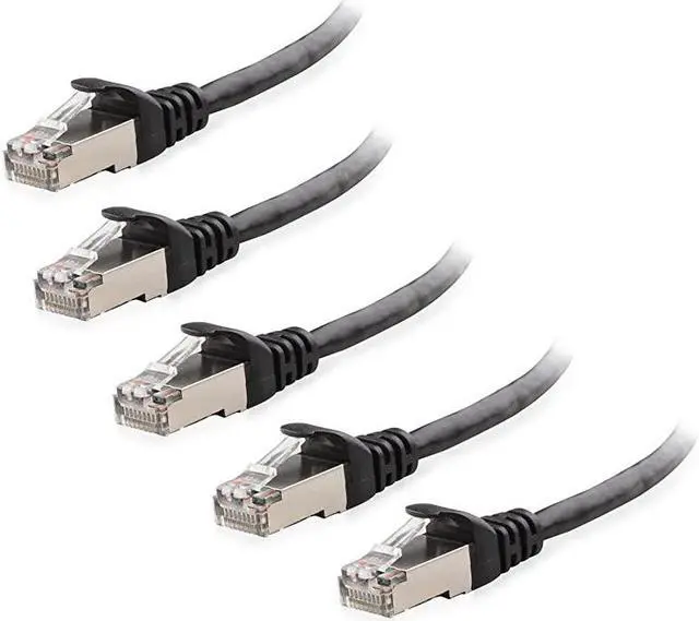 Main image of 5Pack Snagless Short Cat6A SSTP SFTP Shielded Ethernet in Black 5 ft
