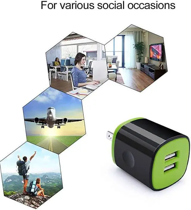 Alt view image 7 of 7 - Wall Charger Adapter Charger Brick  5 Pack 21A Dual Port USB Cube Block Wall Charger Plug Compatible for iPhone 11 Pro Max XR XS X 8 7 6 Plus iPad Samsung LG Moto Android Phone Kindle