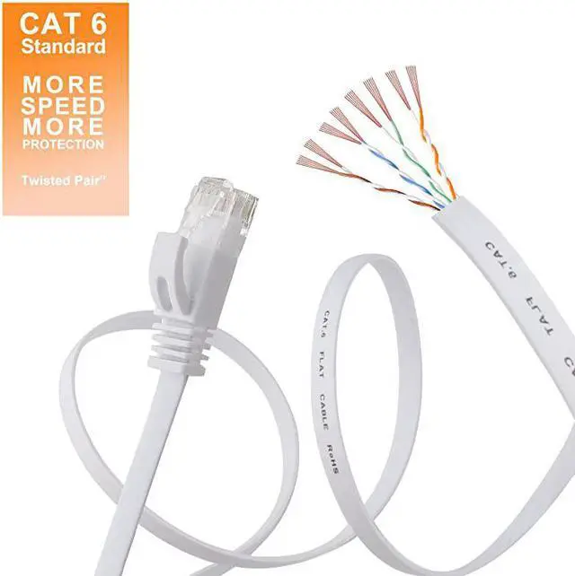 Alt view image 3 of 6 - 6 Ethernet Cable 50 ft White Flat Internet Network Lan patch cords Solid 6 High Speed Computer wire With clips Snagless Rj45 Connectors for Router modem faster than 5e5 50 feet