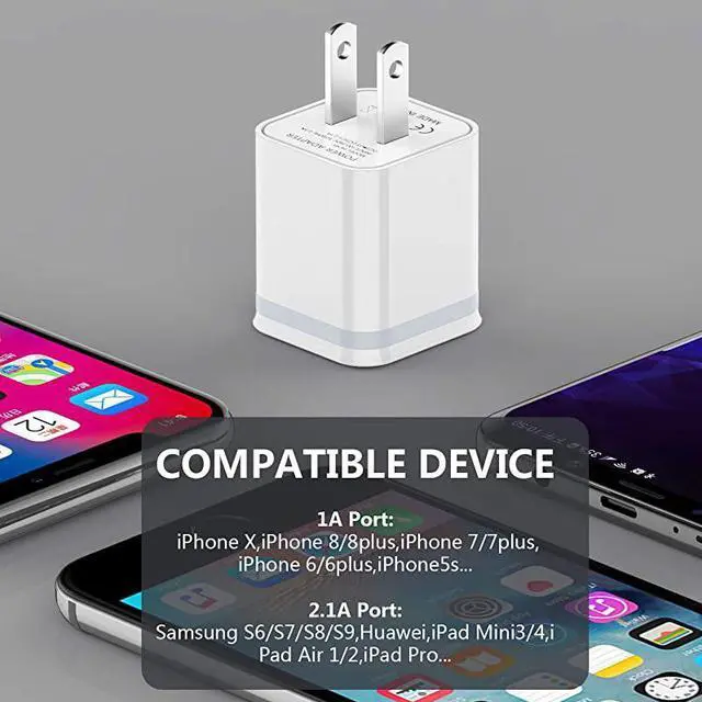 Alt view image 6 of 7 - USB Wall Charger  3Pack 21A5V Dual Port USB Cube Power Adapter Charger Plug Charging Block Replacement for Phone XsXRX 876 Plus Samsung LG HTC Moto Android Phones
