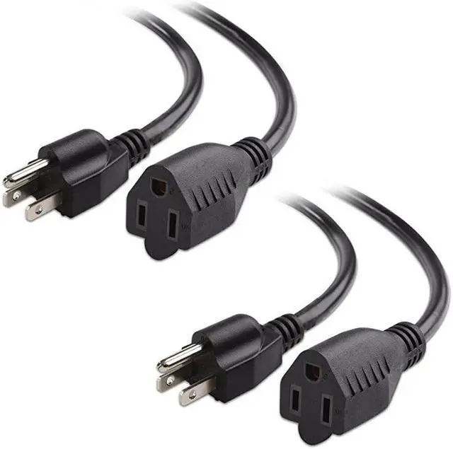 Main image of 2Pack 16 AWG Heavy Duty AC Power Extension Cord Power Extension in 3 Feet NEMA 515P to NEMA 515R