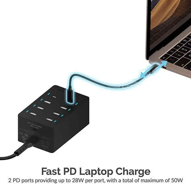 Alt view image 5 of 7 - 100 Watt 8Port FamilySized USB Rapid Charger UL Certified Includes 2 PD Power Delivery Ports AXADPD