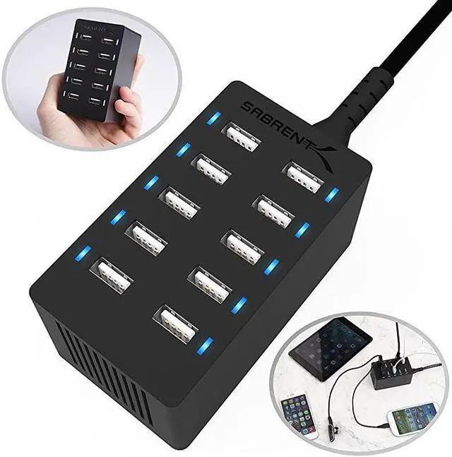 Alt view image 2 of 7 - 60 Watt 12 Amp 10Port UL Certified FamilySized Desktop USB Rapid Charger Smart USB Ports with Auto Detect Technology Black AXTPCS