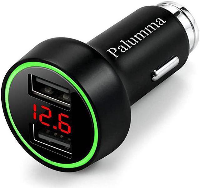 24W/4.8A Dual USB Car Charger, 12V to USB Outlet with Cigarette Lighter  Voltage Meter LED/LCD Display Battery Low Voltage Warning (Black) 