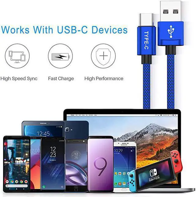 Alt view image 5 of 7 - Type C Charger Cable 6.6FT 2-Pack,Nylon Charging Power Cord for New Fire HD 10 9th 2019 8 10th 2020 Generation,Samsung Galaxy Fold A10E A51,A52,A12,A32,A42,A71,A72,Moto Z3 Z4 G7 G8 G9 Play G Pro