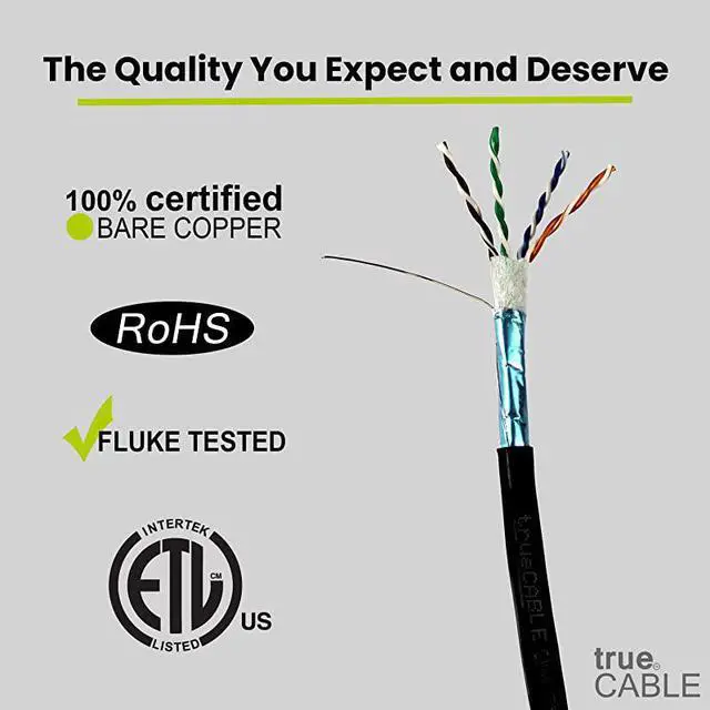 Alt view image 3 of 7 - Cat5e Outdoor Shielded FTP 1000ft Waterproof Direct Burial Rated CMX 24AWG Solid Bare Copper 350MHz ETL Listed Bulk Ethernet Cable