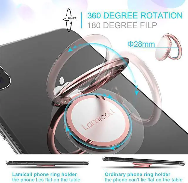 Alt view image 3 of 7 - Phone Ring Holder,  Finger Ring Stand : Universal Cell Phone Cradle Kickstand Compatible with iPhone Xs Max XR X 8 7 6 6s Plus 5s, Galaxy S8 S7 S6, All Android Smartphone - Rose Gold