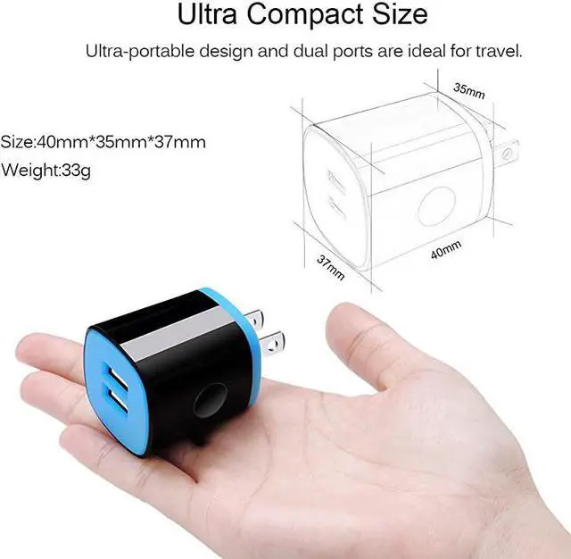 Alt view image 5 of 7 - Wall Charger Adapter Charger Brick  5 Pack 21A Dual Port USB Cube Block Wall Charger Plug Compatible for iPhone 11 Pro Max XR XS X 8 7 6 Plus iPad Samsung LG Moto Android Phone Kindle