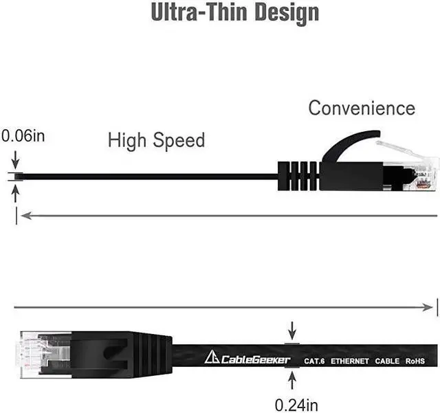 Alt view image 4 of 7 - 6 Ethernet Cable 25 ft at a 5e Price but Higher Bandwidth 6 Internet Network Cable Flat Ethernet Patch Cable Short Black Computer LAN Cable Enjoy High Speed Surfing