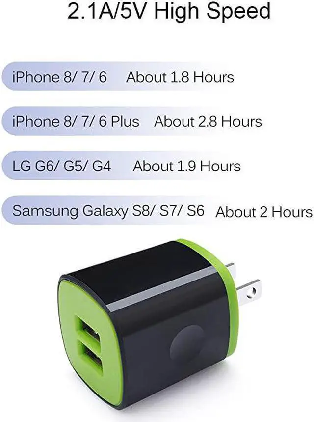 Alt view image 4 of 7 - Wall Charger Adapter Charger Brick  5 Pack 21A Dual Port USB Cube Block Wall Charger Plug Compatible for iPhone 11 Pro Max XR XS X 8 7 6 Plus iPad Samsung LG Moto Android Phone Kindle