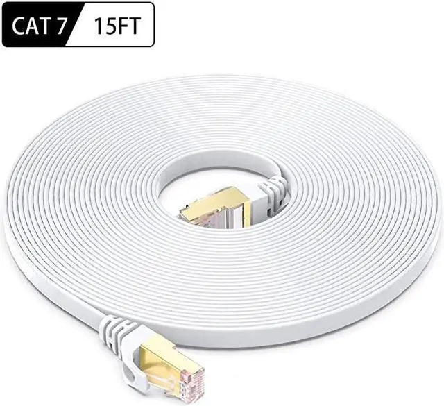 Main image of Ethernet Cable 15 Feet High Speed Flat Internet Network Computer Patch Cord Faster Than Cat6 Cat5e Lan Wire Shielded RJ45 Connectors for Router Modem Xbox Printer White