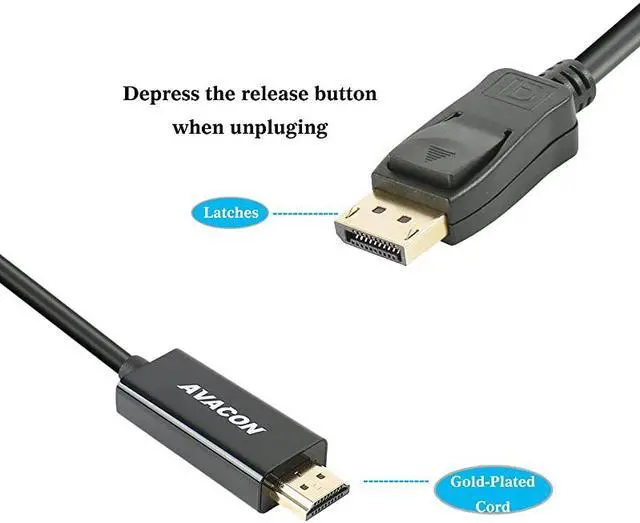 Alt view image 3 of 5 - DisplayPort to HDMI 6 Feet GoldPlated Cable  Display Port to HDMI Adapter Male to Male Black