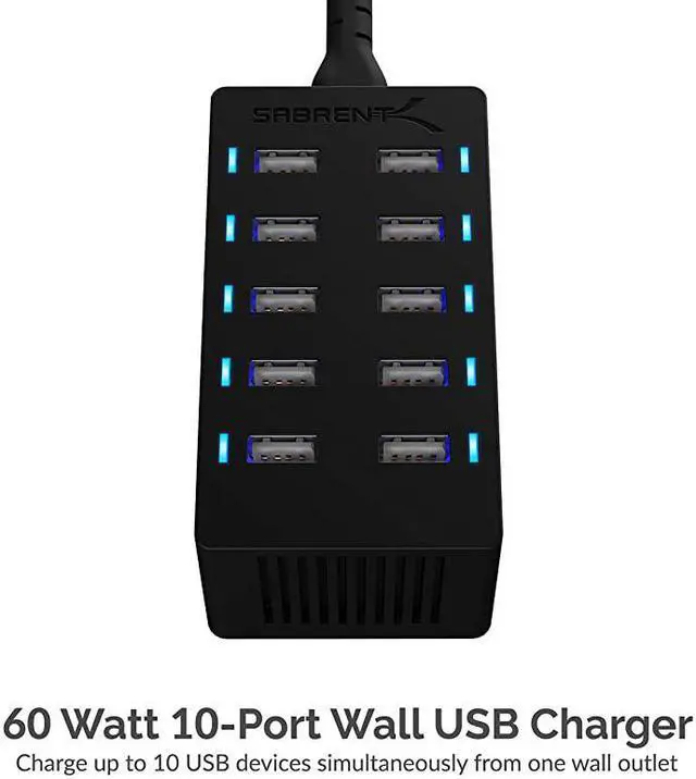 Alt view image 3 of 7 - 60 Watt 12 Amp 10Port UL Certified FamilySized Desktop USB Rapid Charger Smart USB Ports with Auto Detect Technology Black AXTPCS