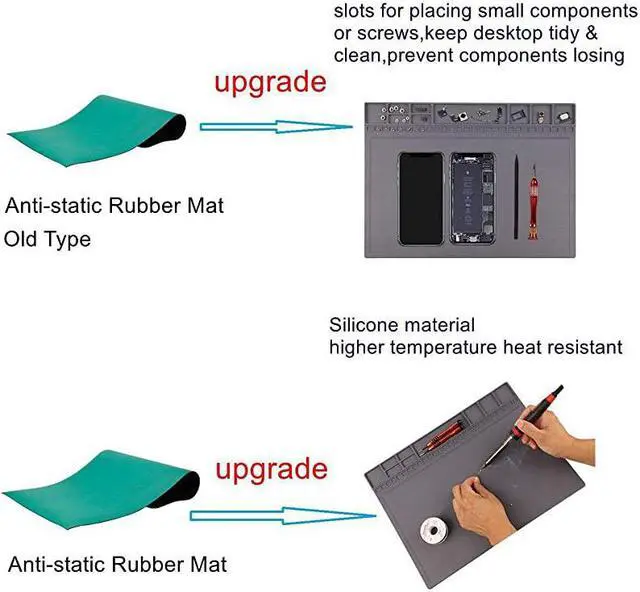 Alt view image 7 of 7 - Anti-Static Mat ESD Safe for Electronic Includes ESD Wristband and Grounding Wire,  Silicone Soldering Repair Mat 932°F Heat Resistant for iPhone iPad iMac, Laptop, Computer, 15.9” x 12” Grey