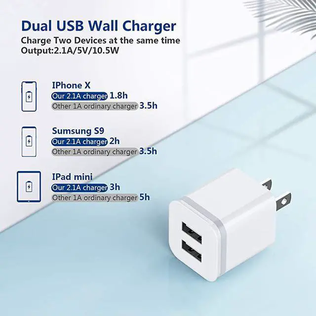 Alt view image 5 of 7 - USB Wall Charger  3Pack 21A5V Dual Port USB Cube Power Adapter Charger Plug Charging Block Replacement for Phone XsXRX 876 Plus Samsung LG HTC Moto Android Phones
