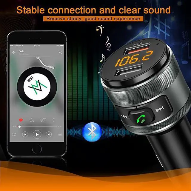 Alt view image 4 of 7 - Bluetooth FM Transmitter for Car QC30 Wireless Bluetooth FM Radio Adapter Music Player FM Transmitter Car Kit with Handsfree Calling and 2 USB Ports Charger Support USB Drive