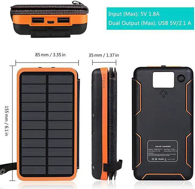 Alt view image 7 of 7 - Solar Charger 25000mAh Portable Solar Power Bank with Dual 21A Outputs Outdoor External Battery Pack Compatible Most Smart Phones Tablets and More