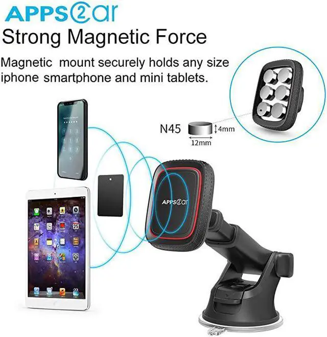 Alt view image 2 of 7 - Magnetic Phone Car Mount, Universal Dashboard Windshield Industrial-Strength Suction Cup Car Phone Mount Holder with Adjustable Telescopic Arm,6 Strong Magnets,for All Cell Phones