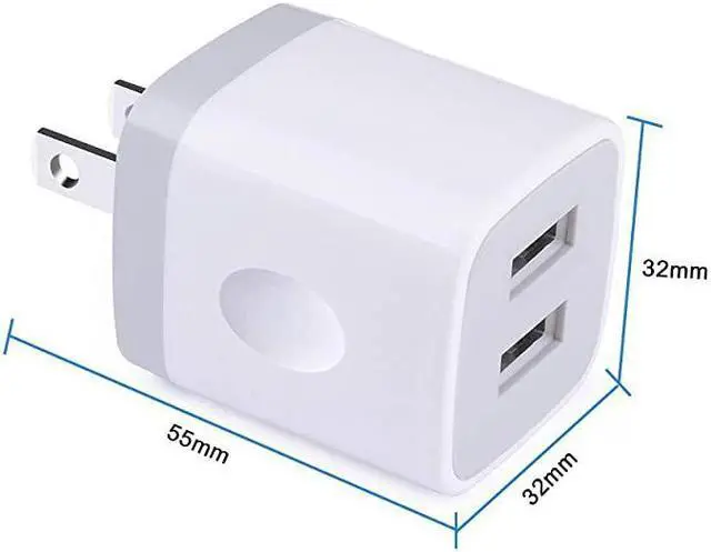 Alt view image 3 of 7 - USB Wall Charger  2Pack Dual Port 21A Wall Charger Brick Base Adapter Charging Block Charger Cube Plug Charger Box for iPhone X66S78 Plus iPad Samsung Android LG HTC Nokia Phone