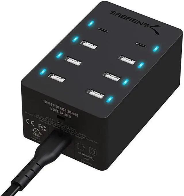 Main image of 100 Watt 8Port FamilySized USB Rapid Charger UL Certified Includes 2 PD Power Delivery Ports AXADPD