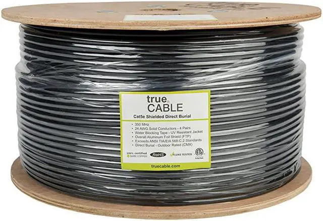 Alt view image 4 of 7 - Cat5e Outdoor Shielded FTP 1000ft Waterproof Direct Burial Rated CMX 24AWG Solid Bare Copper 350MHz ETL Listed Bulk Ethernet Cable