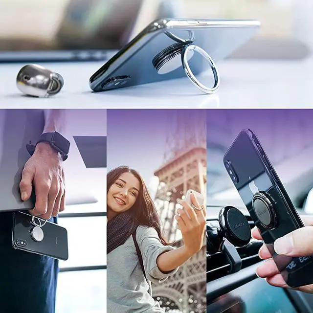 Alt view image 5 of 7 - Cell Phone Ring Holder Finger Stand  Phone Kickstand Metal Grip Hook Work with Magnetic Car Mount Compatible with Phone 12 Mini 11 Pro Xs Max XR X 8 7 6 6s Plus Smartphone Accessories S