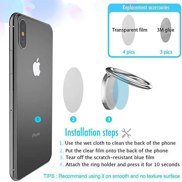 Alt view image 6 of 7 - Cell Phone Ring Holder Finger Stand  Phone Kickstand Metal Grip Hook Work with Magnetic Car Mount Compatible with Phone 12 Mini 11 Pro Xs Max XR X 8 7 6 6s Plus Smartphone Accessories S